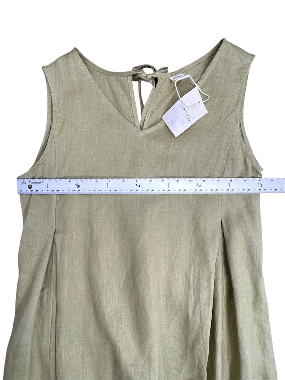 Sleeveless V-Neck Linen Blend Maxi Dress in Light Olive - Picture 14 of 16